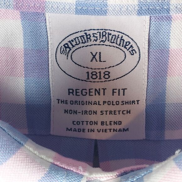 Brooks Brothers Regent Fit Non‑Iron Stretch Shirt XL — Blue & Pink Plaid - Picture 3 of 9